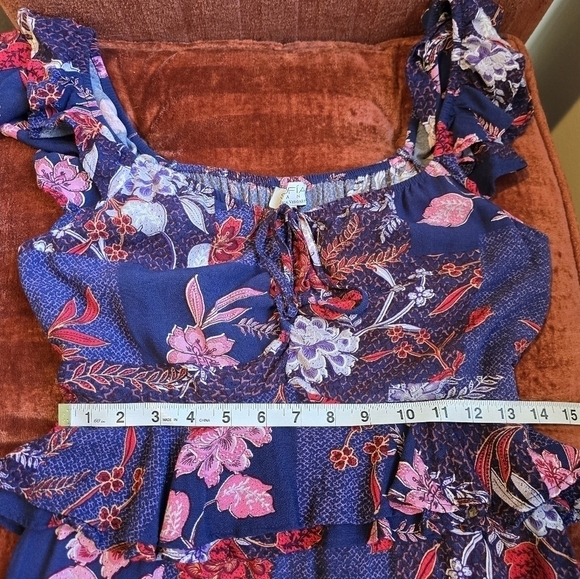 Sofia Vergara Purple Floral Midi Dress Ruffle Shoulder Sweetheart Neckline Sz. S - Picture 8 of 11